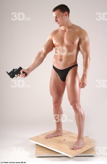 Whole Body Man Pose with pistol White Underwear Muscular