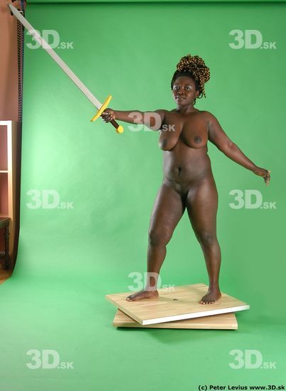 Whole Body Woman Pose with sword Black Nude Slim Chubby Walking Studio photo references