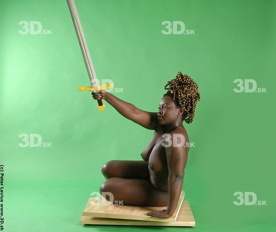 Whole Body Woman Pose with sword Black Nude Slim Chubby Walking Studio photo references