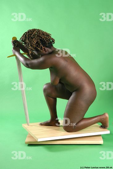 Whole Body Woman Pose with sword Black Nude Slim Chubby Walking Studio photo references