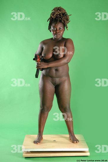 Whole Body Woman Pose with machine rifle Pose with sword Black Nude Slim Chubby Walking Studio photo references