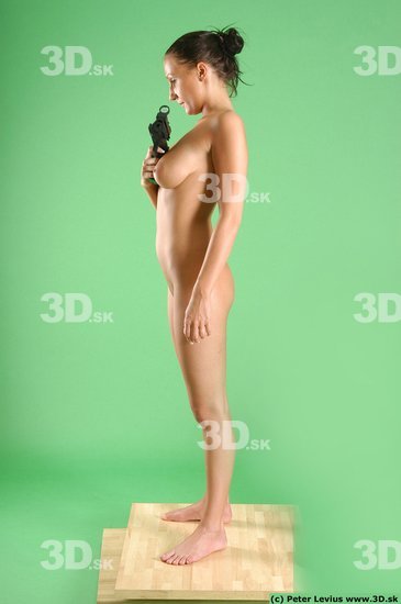 Whole Body Woman Pose with pistol White Nude Slim