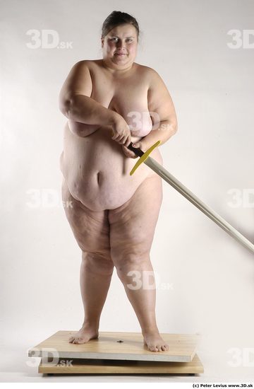 Whole Body Woman Pose with sword Nude Overweight Studio photo references