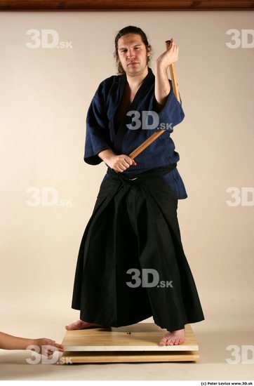 Whole Body Phonemes Man Pose with sword White Hairy Historical Average Male Studio Poses