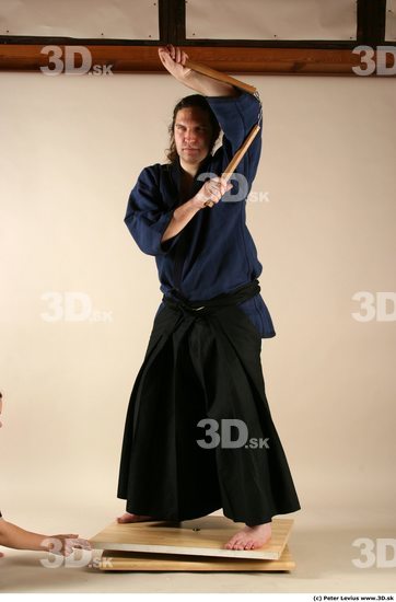 Whole Body Phonemes Man Pose with sword White Hairy Historical Average Male Studio Poses