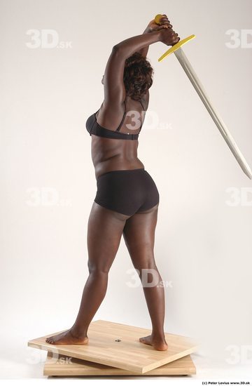 Whole Body Woman Pose with sword Black Underwear Chubby