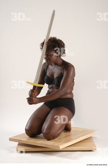 Whole Body Woman Pose with sword Black Underwear Chubby