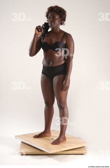 Whole Body Woman Pose with pistol Black Underwear Chubby