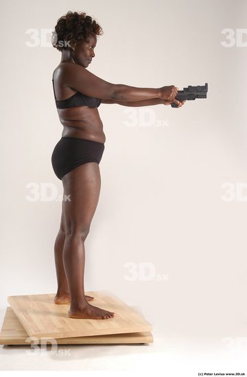 Whole Body Woman Pose with pistol Black Underwear Chubby