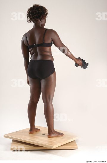 Whole Body Woman Pose with pistol Black Underwear Chubby