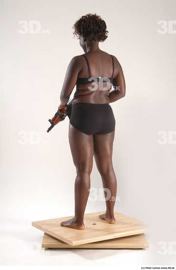 Whole Body Woman Pose with machine rifle Black Underwear Chubby