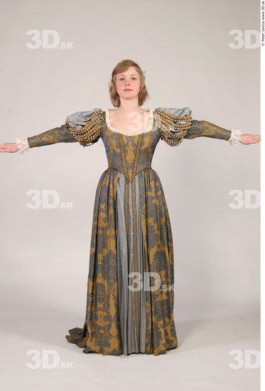 Whole Body Woman T poses White Historical Slim Costume photo references