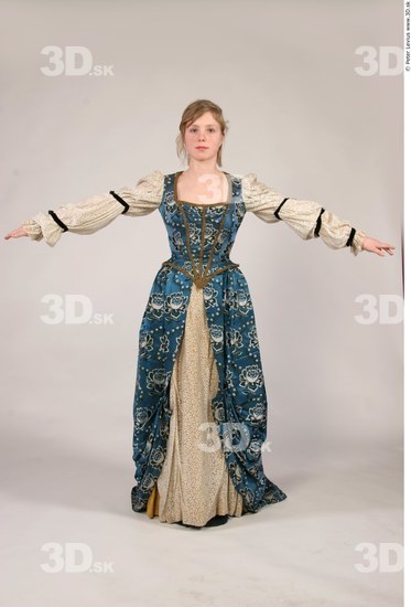 Whole Body Woman T poses White Historical Slim Costume photo references