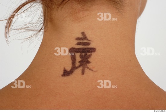 Neck Whole Body Woman Tattoo Nude Slim Studio photo references