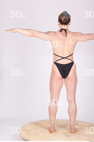 Whole Body Woman T poses Tattoo Sports Swimsuit Muscular Studio photo references