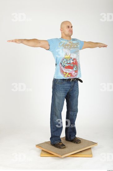 Whole Body Man T poses Casual Chubby Bald Studio photo references