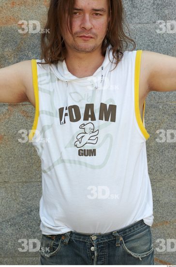 Upper Body Man White Casual Singlet Chubby