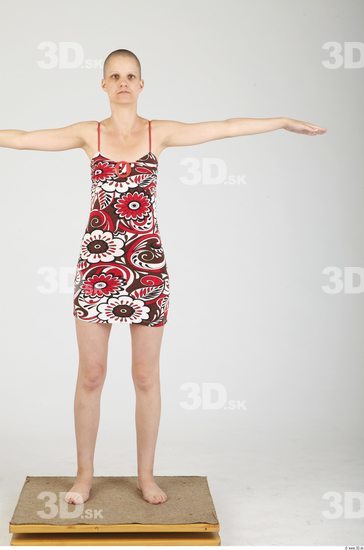 Whole Body Woman Animation references T poses Casual Dress Slim Bald Studio photo references