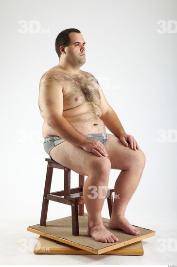 Whole Body Man Artistic poses White Hairy Underwear Pants Overweight