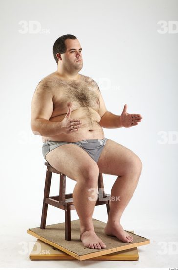 Whole Body Man Artistic poses White Hairy Underwear Pants Overweight