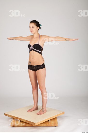 Whole Body Woman Animation references T poses Tattoo Casual Underwear Slim Studio photo references