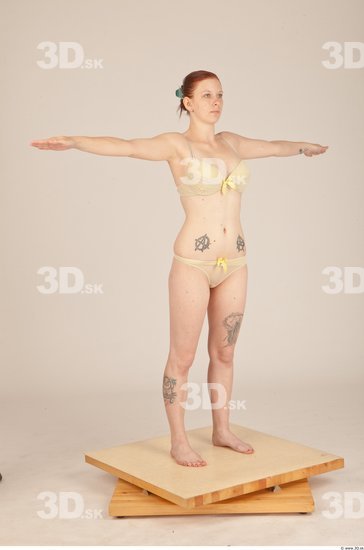 Whole Body Woman T poses Tattoo Casual Underwear Slim Studio photo references