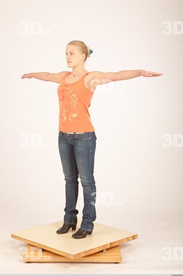 Whole Body Woman White Casual Slim Female Studio Poses