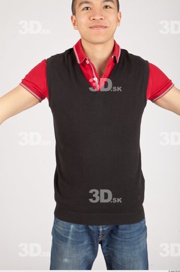 Upper Body Asian Casual Vest Slim Studio photo references