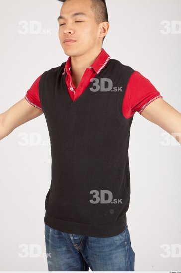 Upper Body Asian Casual Vest Slim Studio photo references