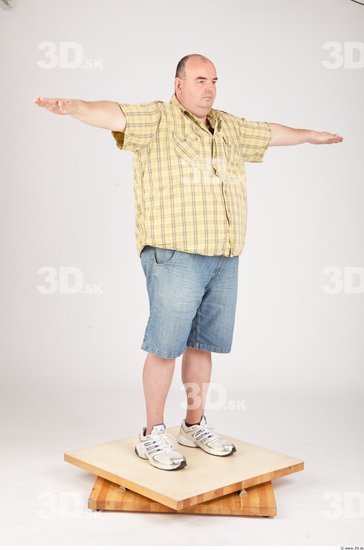 Whole Body Man T poses Casual Overweight Bald Studio photo references