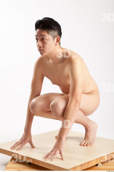 Whole Body Man Animation references Asian Nude Casual Slim Kneeling Studio photo references
