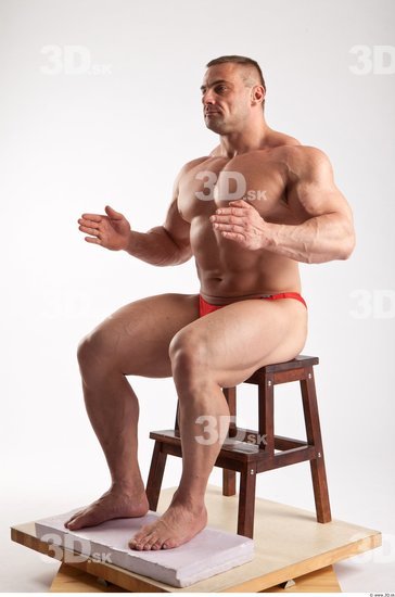 Whole Body Man Artistic poses White Sports Swimsuit Muscular