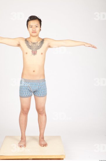 Whole Body T poses Asian Tattoo Underwear Shorts Slim Studio photo references