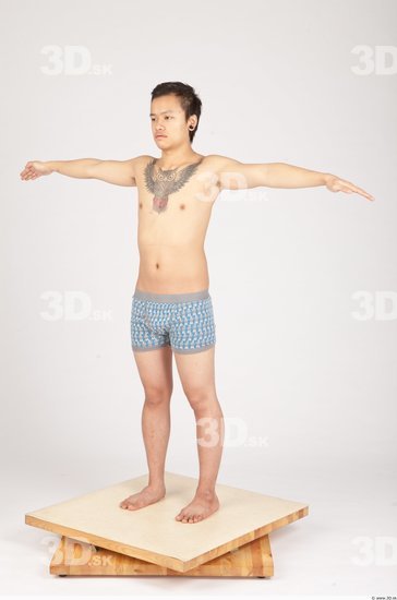 Whole Body T poses Asian Tattoo Underwear Shorts Slim Studio photo references