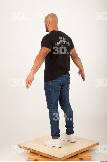 Whole Body Man Animation references Casual Shirt T shirt Bald Studio photo references