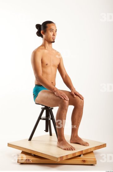 Man Asian Underwear Shorts Average Sitting Bearded Studio photo references