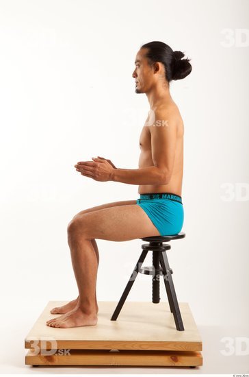 Man Asian Underwear Shorts Average Sitting Bearded Studio photo references