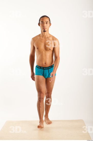 Man Asian Underwear Shorts Average Walking Bearded Studio photo references