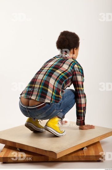 Man Woman Black Hairy Casual Slim Kneeling Studio photo references