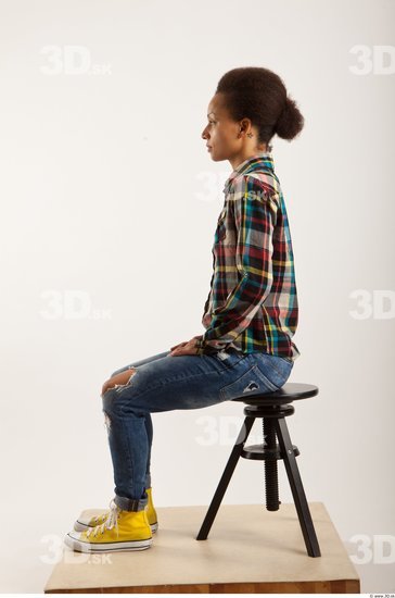 Man Woman Black Hairy Casual Slim Sitting Studio photo references