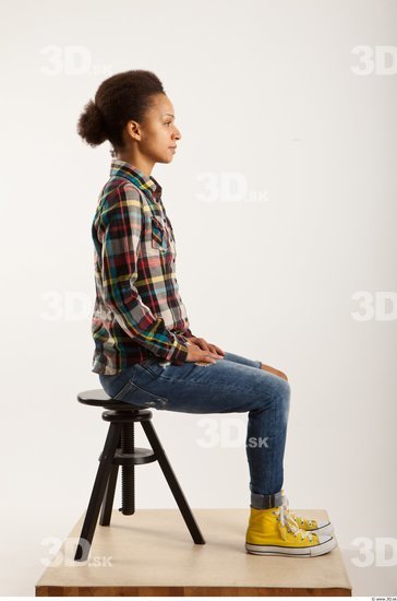 Man Woman Black Hairy Casual Slim Sitting Studio photo references