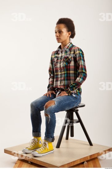 Man Woman Black Hairy Casual Slim Sitting Studio photo references