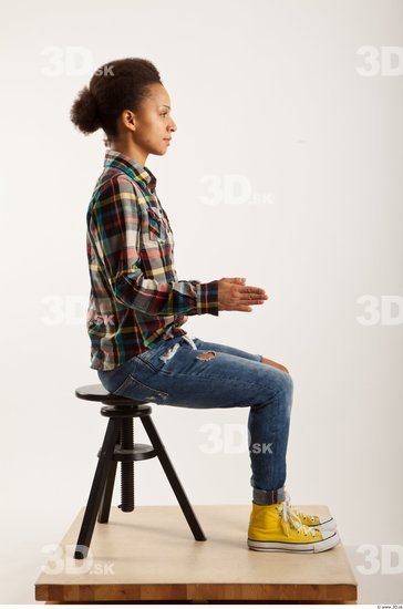 Man Woman Black Hairy Casual Slim Sitting Studio photo references