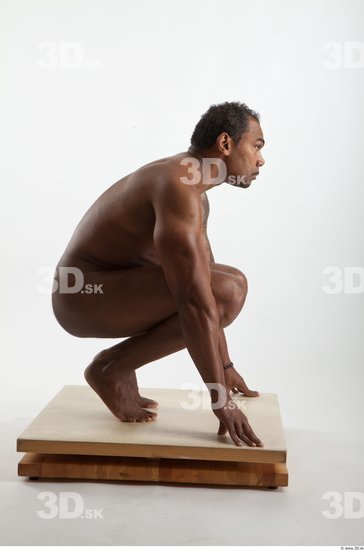 Whole Body Black Nude Average Kneeling Studio photo references