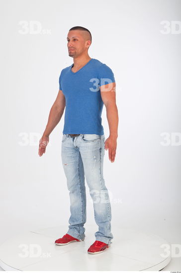 Whole body blue tshirt jeans photo reference of Regelio