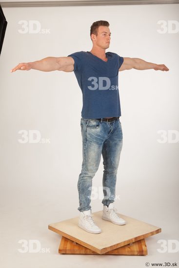 Whole body blue tshirt light blue jeans modeling t pose of Andrew