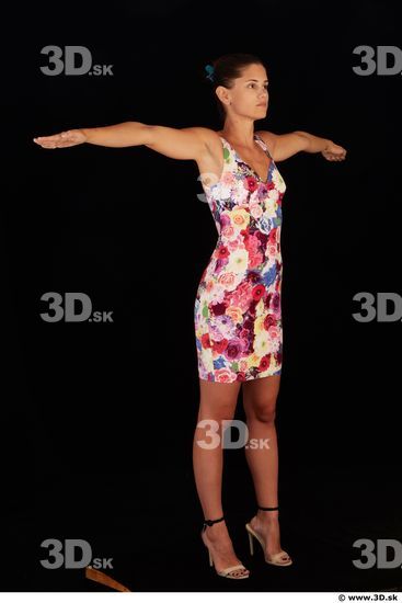 Whole body colored dress white heels modeling t pose of Little Caprice