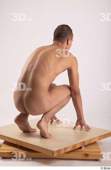 Whole Body Man White Nude Slim Kneeling Studio photo references