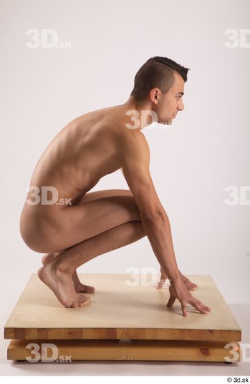 Whole Body Man White Nude Slim Kneeling Studio photo references