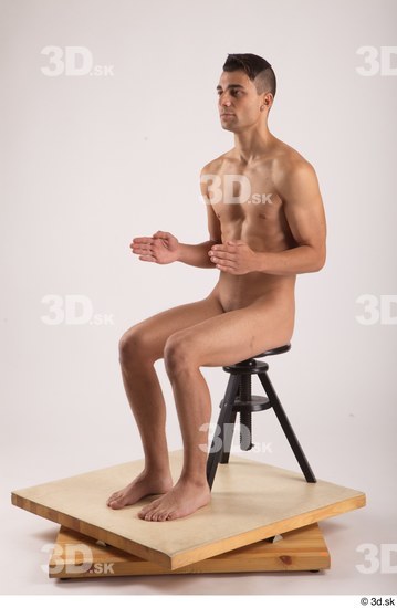 Whole Body Man White Nude Slim Sitting Studio photo references